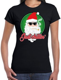 Bellatio Decorations Fout kerstborrel t-shirt / kerstshirt just chillin stoere kerstman zwart voor dames 2XL - kerst t-shirts