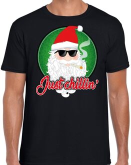 Bellatio Decorations Fout kerstborrel t-shirt / kerstshirt just chillin zwart voor heren 2XL (56) - kerst t-shirts