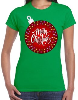 Bellatio Decorations Fout kerstborrel t-shirt / kerstshirt kerstbal merry christmas groen voor dames 2XL - kerst t-shirts