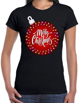 Bellatio Decorations Fout kerstborrel t-shirt / kerstshirt kerstbal merry christmas zwart voor dames 2XL - kerst t-shirts