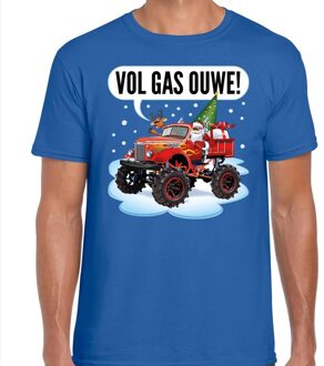 Bellatio Decorations Fout kerstborrel t-shirt / kerstshirt Monstertruck Santa blauw voor heren 2XL (56) - kerst t-shirts