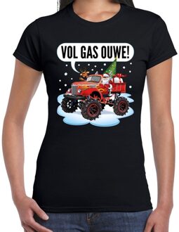 Bellatio Decorations Fout kerstborrel t-shirt / kerstshirt monstertruck santa zwart voor dames 2XL - kerst t-shirts