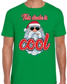 Bellatio Decorations Fout kerstborrel t-shirt / kerstshirt Stoere santa this dude is cool groen voor heren 2XL (56) - kerst t-shirts