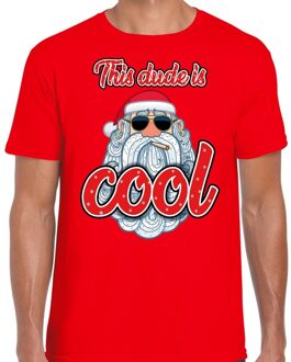 Bellatio Decorations Fout kerstborrel t-shirt / kerstshirt Stoere santa this dude is cool rood voor heren 2XL (56) - kerst t-shirts