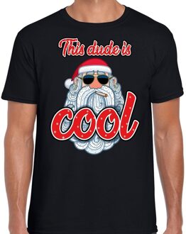 Bellatio Decorations Fout kerstborrel t-shirt / kerstshirt Stoere santa this dude is cool zwart voor heren 2XL (56) - kerst t-shirts