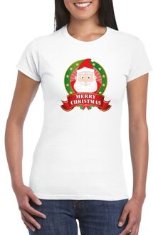 Bellatio Decorations Fout Kerstmis shirt met Kerstman print voor dames 2XL - kerst t-shirts Wit