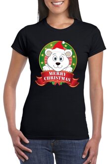 Bellatio Decorations Fout Kerstmis shirt zwart met ijsbeer voor dames 2XL - kerst t-shirts