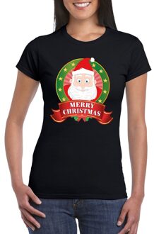 Bellatio Decorations Fout Kerstmis shirt zwart met Kerstman print voor dames 2XL - kerst t-shirts