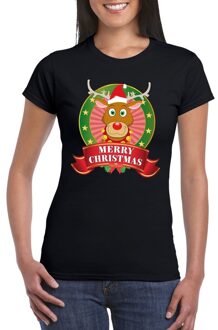 Bellatio Decorations Fout Kerstmis shirt zwart met Rendier Rudolf voor dames 2XL - kerst t-shirts