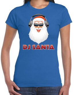 Bellatio Decorations Fout kerstshirt blauw DJ Santa met koptelefoon voor dames