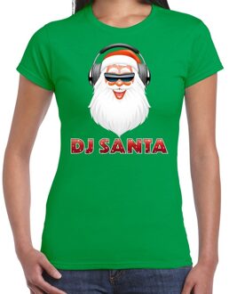 Bellatio Decorations Fout kerstshirt groen DJ Santa met koptelefoon voor dames