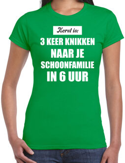 Bellatio Decorations Fout kerstshirt groen Kerst is 3 keer knikken naar schoonfamilie kerstkleding dames L - kerst t-shirts