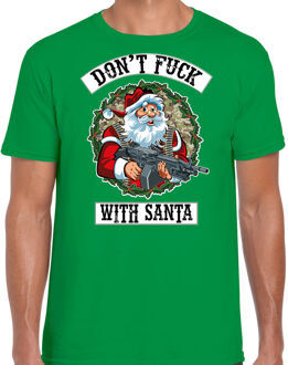 Bellatio Decorations Fout Kerstshirt / Kerst t-shirt Dont fuck with Santa groen voor heren - Kerstkleding / Christmas outfit L