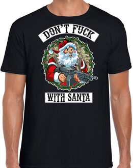 Bellatio Decorations Fout Kerstshirt / Kerst t-shirt Dont fuck with Santa zwart voor heren - Kerstkleding / Christmas outfit 2XL