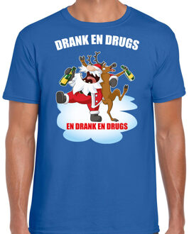 Bellatio Decorations Fout Kerstshirt / Kerst t-shirt Drank en drugs blauw voor heren - Kerstkleding / Christmas outfit 2XL