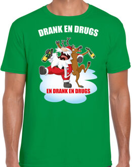 Bellatio Decorations Fout Kerstshirt / Kerst t-shirt Drank en drugs groen voor heren - Kerstkleding / Christmas outfit 2XL