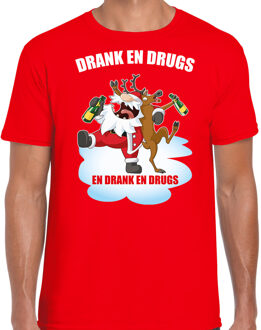 Bellatio Decorations Fout Kerstshirt / Kerst t-shirt Drank en drugs rood voor heren - Kerstkleding / Christmas outfit 2XL