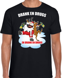 Bellatio Decorations Fout Kerstshirt / Kerst t-shirt Drank en drugs zwart voor heren - Kerstkleding / Christmas outfit 2XL