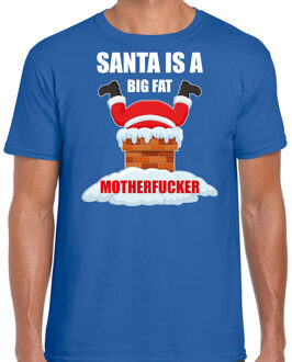 Bellatio Decorations Fout Kerstshirt / Kerst t-shirt Santa is a big fat motherfucker blauw voor heren - Kerstkleding / Christmas outfit 2XL