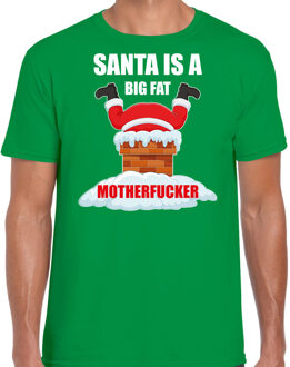 Bellatio Decorations Fout Kerstshirt / Kerst t-shirt Santa is a big fat motherfucker groen voor heren - Kerstkleding / Christmas outfit 2XL