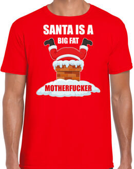 Bellatio Decorations Fout Kerstshirt / Kerst t-shirt Santa is a big fat motherfucker rood voor heren - Kerstkleding / Christmas outfit 2XL