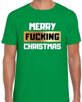 Bellatio Decorations Fout Kerstshirt merry fucking christmas groen voor heren