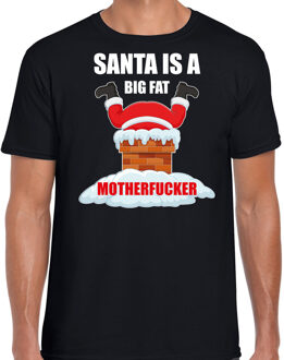 Bellatio Decorations Fout Kerstshirt / outfit Santa is a big fat motherfucker zwart voor heren