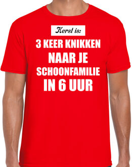 Bellatio Decorations Fout kerstshirt rood Kerst is 3 keer knikken naar schoonfamilie kerstkleding heren 2XL - kerst t-shirts