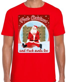 Bellatio Decorations Fout Kerstshirt / t-shirt - Fuck christmas and fuck santa too - rood voor heren - kerstkleding / kerst outfit L