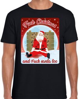 Bellatio Decorations Fout Kerstshirt / t-shirt - Fuck christmas and fuck santa too - zwart voor heren - kerstkleding / kerst outfit L