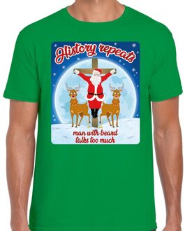 Bellatio Decorations Fout Kerstshirt / t-shirt - History repeats man with beard talks too much - groen voor heren - kerstkleding / kerst outfit M