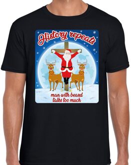 Bellatio Decorations Fout Kerstshirt / t-shirt - History repeats man with beard talks too much - zwart voor heren - kerstkleding / kerst outfit 2XL