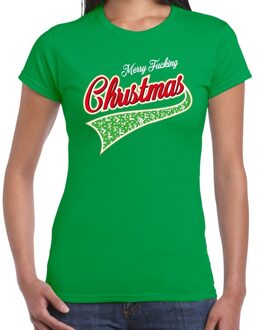 Bellatio Decorations Fout Kerstshirt / t-shirt - merry fucking Christmas - groen voor dames - kerstkleding / kerst outfit 2XL