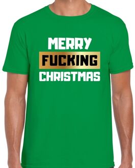 Bellatio Decorations Fout Kerstshirt / t-shirt - Merry Fucking Christmas - groen voor heren - kerstkleding / kerst outfit 2XL