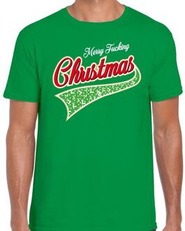 Bellatio Decorations Fout Kerstshirt / t-shirt - merry fucking Christmas - groen voor heren - kerstkleding / kerst outfit 2XL