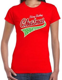 Bellatio Decorations Fout Kerstshirt / t-shirt - merry fucking Christmas - rood voor dames - kerstkleding / kerst outfit 2XL