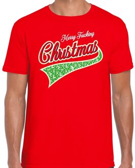 Bellatio Decorations Fout Kerstshirt / t-shirt - merry fucking Christmas - rood voor heren - kerstkleding / kerst outfit 2XL