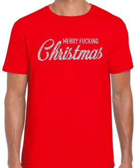 Bellatio Decorations Fout kerstshirt / t-shirt - Merry Fucking Christmas - zilver / glitter - rood voor heren - kerstkleding / christmas outfit 2XL (56)