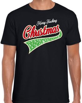 Bellatio Decorations Fout Kerstshirt / t-shirt - merry fucking Christmas - zwart voor heren - kerstkleding / kerst outfit 2XL