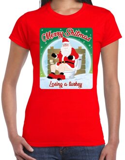 Bellatio Decorations Fout Kerstshirt / t-shirt  - Merry shitmas losing a turkey - rood voor dames - kerstkleding / kerst outfit XL