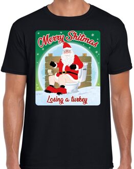 Bellatio Decorations Fout Kerstshirt / t-shirt  - Merry shitmas losing a turkey - zwart voor heren - kerstkleding / kerst outfit S