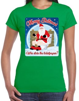 Bellatio Decorations Fout Kerstshirt / t-shirt  - Merry shitmas who stole the toiletpaper - groen voor dames - kerstkleding / kerst outfit M