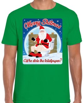 Bellatio Decorations Fout Kerstshirt / t-shirt  - Merry shitmas who stole the toiletpaper - groen voor heren - kerstkleding / kerst outfit S