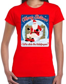Bellatio Decorations Fout Kerstshirt / t-shirt  - Merry shitmas who stole the toiletpaper - rood voor dames - kerstkleding / kerst outfit S