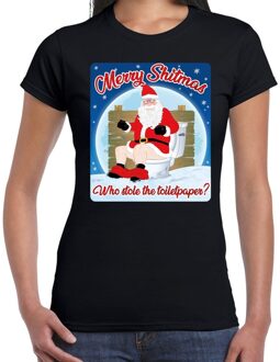 Bellatio Decorations Fout Kerstshirt / t-shirt  - Merry shitmas who stole the toiletpaper - zwart voor dames - kerstkleding / kerst outfit M