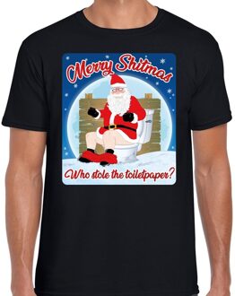 Bellatio Decorations Fout Kerstshirt / t-shirt  - Merry shitmas who stole the toiletpaper - zwart voor heren - kerstkleding / kerst outfit 2XL