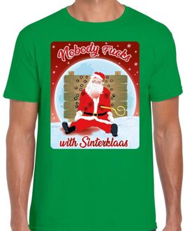 Bellatio Decorations Fout Kerstshirt / t-shirt - Nobody fucks with sinterklaas - groen voor heren - kerstkleding / kerst outfit S