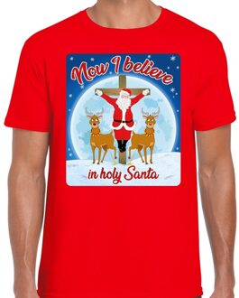 Bellatio Decorations Fout Kerstshirt / t-shirt - Now I believe in Holy Santa - rood voor heren - kerstkleding / kerst outfit 2XL