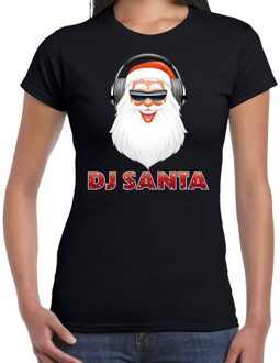 Bellatio Decorations Fout kerstshirt zwart DJ Santa met koptelefoon voor dames