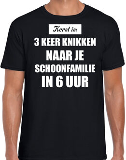 Bellatio Decorations Fout kerstshirt zwart Kerst is 3 keer knikken naar schoonfamilie kerstkleding heren 2XL - kerst t-shirts